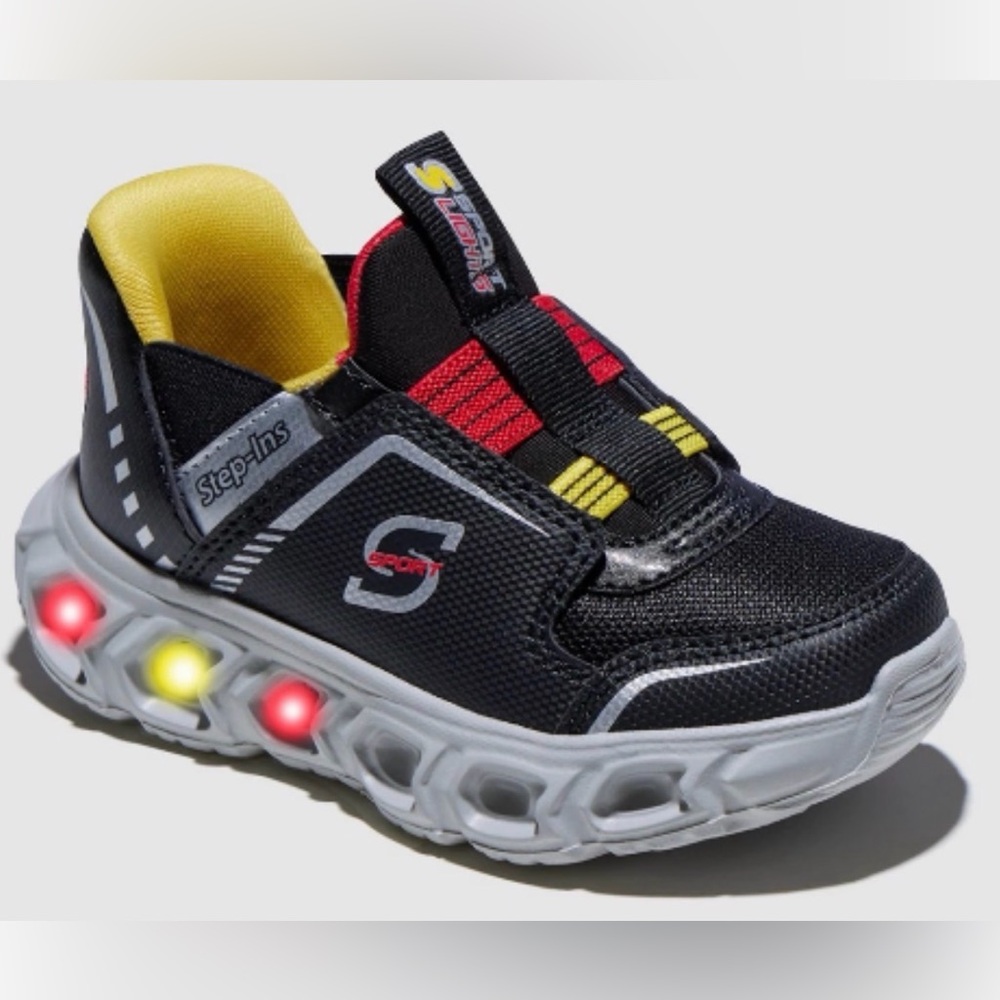 Skechers Kids Light-Up Black and Gray Step-In Sneakers